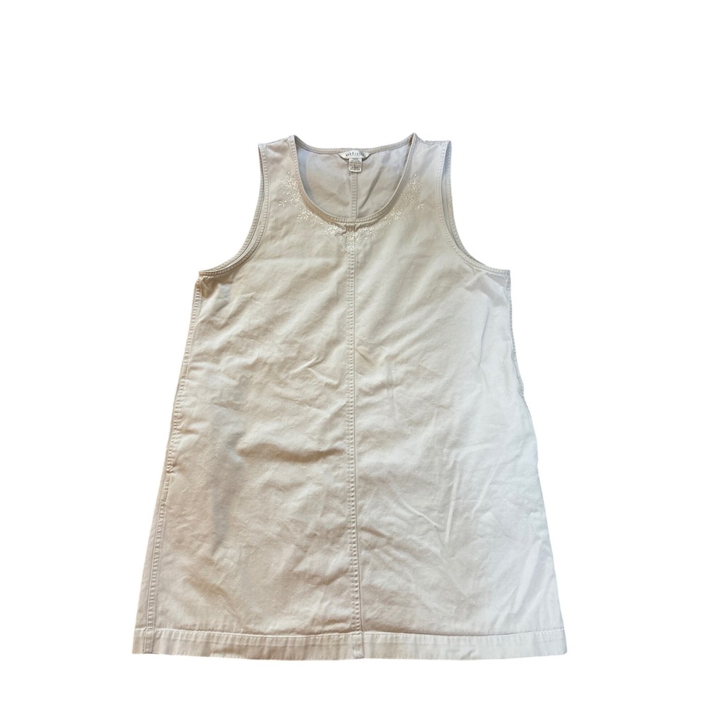 Van Heusen Shift Dress Women Tan Khaki Floral Embroidered Cotton‎ Boho SIZE L